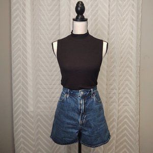 Ribbed mock neck black sleeveless top